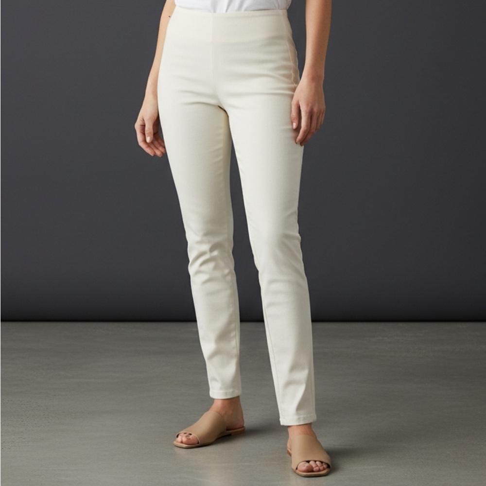 Chico’s Leather Look Straight Slim Pants Chico’s 2 Size Large Cream Faux Leather